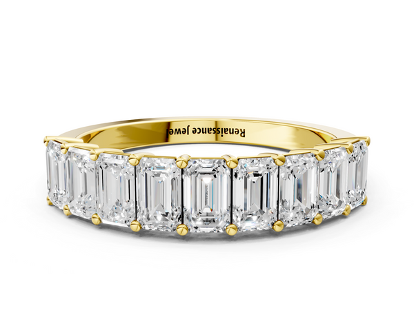 Yellow gold Emerald Cut Diamond Prong-Set Eternity Band