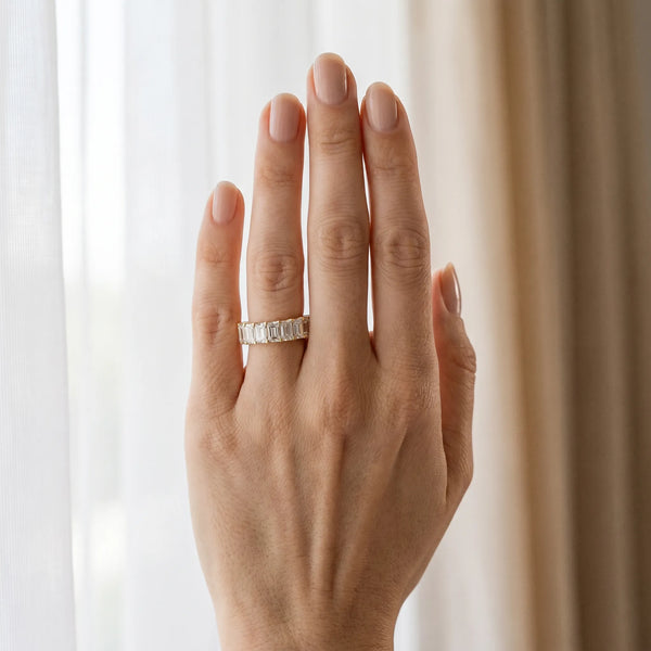 Yellow gold Emerald Cut Diamond Prong-Set Eternity Band