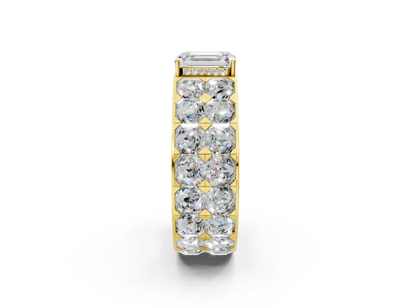 Yellow gold Emerald Cut Diamond Radiant Pavé Mens Ring