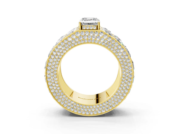 Yellow gold Emerald Cut Diamond Radiant Pavé Mens Ring