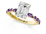 Yellow gold Emerald Cut Diamond Ring with Marquise and Round with Amethyst side stone Side Stones and Four-Prong Setting_25