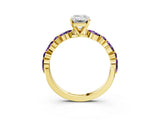 Yellow gold Emerald Cut Diamond Ring with Marquise and Round with Amethyst side stone Side Stones and Four-Prong Setting_27
