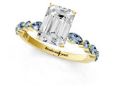 Yellow gold Emerald Cut Diamond Ring with Marquise and Round with Aquamarine side stone Side Stones and Four-Prong Setting_13