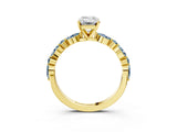 Yellow gold Emerald Cut Diamond Ring with Marquise and Round with Aquamarine side stone Side Stones and Four-Prong Setting_15