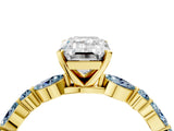 Yellow gold Emerald Cut Diamond Ring with Marquise and Round with Aquamarine side stone Side Stones and Four-Prong Setting_16