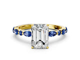 Yellow gold Emerald Cut Diamond Ring with Marquise and Round with Blue Sapphire side stone Side Stones and Four-Prong Setting_48