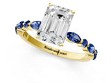 Yellow gold Emerald Cut Diamond Ring with Marquise and Round with Blue Sapphire side stone Side Stones and Four-Prong Setting_49
