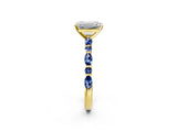 Yellow gold Emerald Cut Diamond Ring with Marquise and Round with Blue Sapphire side stone Side Stones and Four-Prong Setting_50