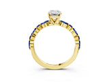 Yellow gold Emerald Cut Diamond Ring with Marquise and Round with Blue Sapphire side stone Side Stones and Four-Prong Setting_51