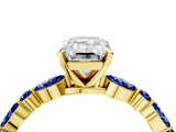 Yellow gold Emerald Cut Diamond Ring with Marquise and Round with Blue Sapphire side stone Side Stones and Four-Prong Setting_52