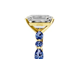 Yellow gold Emerald Cut Diamond Ring with Marquise and Round with Blue Sapphire side stone Side Stones and Four-Prong Setting_53