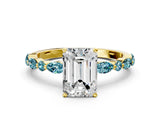 Yellow gold Emerald Cut Diamond Ring with Marquise and Round with Blue Topaz side stone Side Stones and Four-Prong Setting_24