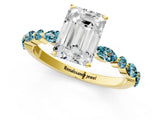 Yellow gold Emerald Cut Diamond Ring with Marquise and Round with Blue Topaz side stone Side Stones and Four-Prong Setting_25
