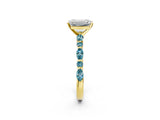 Yellow gold Emerald Cut Diamond Ring with Marquise and Round with Blue Topaz side stone Side Stones and Four-Prong Setting_26
