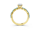 Yellow gold Emerald Cut Diamond Ring with Marquise and Round with Blue Topaz side stone Side Stones and Four-Prong Setting_27
