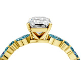 Yellow gold Emerald Cut Diamond Ring with Marquise and Round with Blue Topaz side stone Side Stones and Four-Prong Setting_28