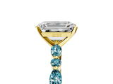 Yellow gold Emerald Cut Diamond Ring with Marquise and Round with Blue Topaz side stone Side Stones and Four-Prong Setting_29