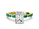 Yellow gold Emerald Cut Diamond Ring with Marquise and Round with Emerald side stone Side Stones and Four-Prong Setting_48