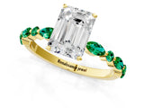 Yellow gold Emerald Cut Diamond Ring with Marquise and Round with Emerald side stone Side Stones and Four-Prong Setting_49