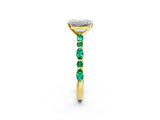 Yellow gold Emerald Cut Diamond Ring with Marquise and Round with Emerald side stone Side Stones and Four-Prong Setting_50