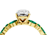 Yellow gold Emerald Cut Diamond Ring with Marquise and Round with Emerald side stone Side Stones and Four-Prong Setting_52