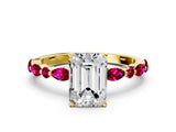 Yellow gold Emerald Cut Diamond Ring with Marquise and Round with Garnet side stone Side Stones and Four-Prong Setting_24