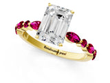 Yellow gold Emerald Cut Diamond Ring with Marquise and Round with Garnet side stone Side Stones and Four-Prong Setting_25