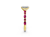 Yellow gold Emerald Cut Diamond Ring with Marquise and Round with Garnet side stone Side Stones and Four-Prong Setting_26