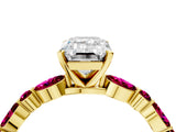 Yellow gold Emerald Cut Diamond Ring with Marquise and Round with Garnet side stone Side Stones and Four-Prong Setting_28