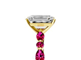 Yellow gold Emerald Cut Diamond Ring with Marquise and Round with Garnet side stone Side Stones and Four-Prong Setting_29