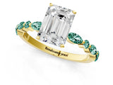 Yellow gold Emerald Cut Diamond Ring with Marquise and Round with Green Sapphire side stone Side Stones and Four-Prong Setting_13