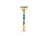 Yellow gold Emerald Cut Diamond Ring with Marquise and Round with Green Sapphire side stone Side Stones and Four-Prong Setting_14