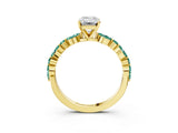 Yellow gold Emerald Cut Diamond Ring with Marquise and Round with Green Sapphire side stone Side Stones and Four-Prong Setting_15