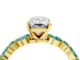 Yellow gold Emerald Cut Diamond Ring with Marquise and Round with Green Sapphire side stone Side Stones and Four-Prong Setting_16