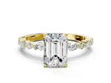 Yellow gold Emerald Cut Diamond Ring with Marquise and Round with Moissanite side stone Side Stones and Four-Prong Setting_48