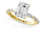 Yellow gold Emerald Cut Diamond Ring with Marquise and Round with Moissanite side stone Side Stones and Four-Prong Setting_49