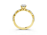 Yellow gold Emerald Cut Diamond Ring with Marquise and Round with Moissanite side stone Side Stones and Four-Prong Setting_51