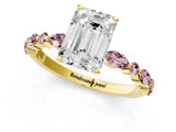 Yellow gold Emerald Cut Diamond Ring with Marquise and Round with Morganite side stone Side Stones and Four-Prong Setting_25