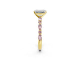 Yellow gold Emerald Cut Diamond Ring with Marquise and Round with Morganite side stone Side Stones and Four-Prong Setting_26