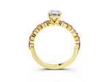 Yellow gold Emerald Cut Diamond Ring with Marquise and Round with Morganite side stone Side Stones and Four-Prong Setting_27