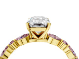 Yellow gold Emerald Cut Diamond Ring with Marquise and Round with Morganite side stone Side Stones and Four-Prong Setting_28