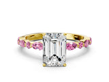 Yellow gold Emerald Cut Diamond Ring with Marquise and Round with Pink Sapphire side stone Side Stones and Four-Prong Setting_12