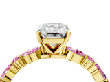 Yellow gold Emerald Cut Diamond Ring with Marquise and Round with Pink Sapphire side stone Side Stones and Four-Prong Setting_16