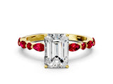 Yellow gold Emerald Cut Diamond Ring with Marquise and Round with Ruby side stone Side Stones and Four-Prong Setting_36