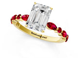 Yellow gold Emerald Cut Diamond Ring with Marquise and Round with Ruby side stone Side Stones and Four-Prong Setting_37