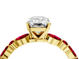 Yellow gold Emerald Cut Diamond Ring with Marquise and Round with Ruby side stone Side Stones and Four-Prong Setting_40