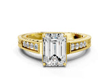 Yellow gold Emerald Cut Diamond Ring with Milgrain Pavé Band and Four-Prong Setting_25