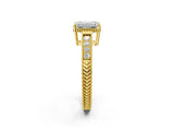 Yellow gold Emerald Cut Diamond Ring with Milgrain Pavé Band and Four-Prong Setting_27