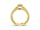 Yellow gold Emerald Cut Diamond Ring with Milgrain Pavé Band and Four-Prong Setting_28