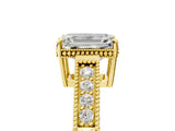 Yellow gold Emerald Cut Diamond Ring with Milgrain Pavé Band and Four-Prong Setting_30